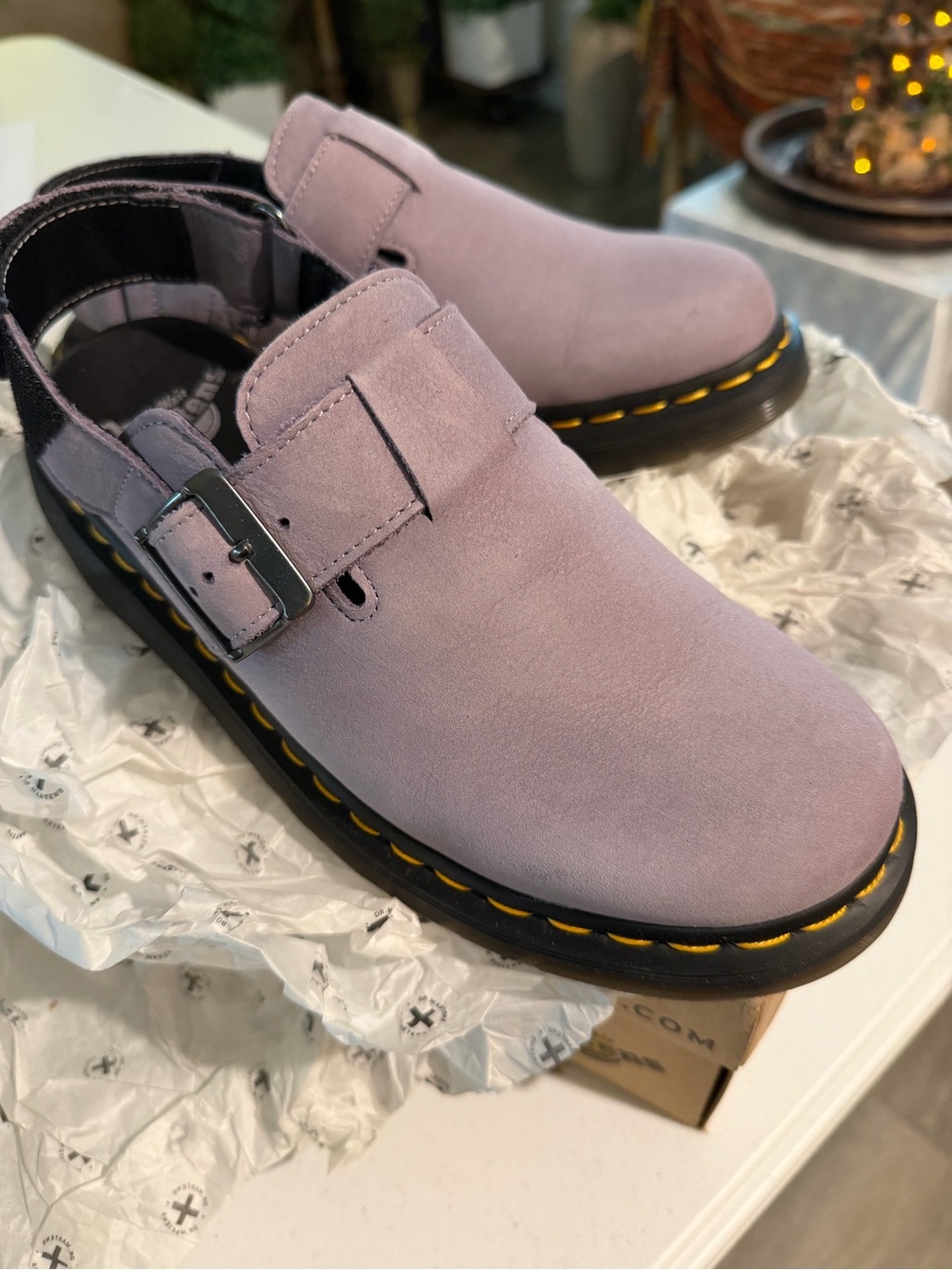 Dr. Martens Lavender Suede Buckle Slip-On Loafers